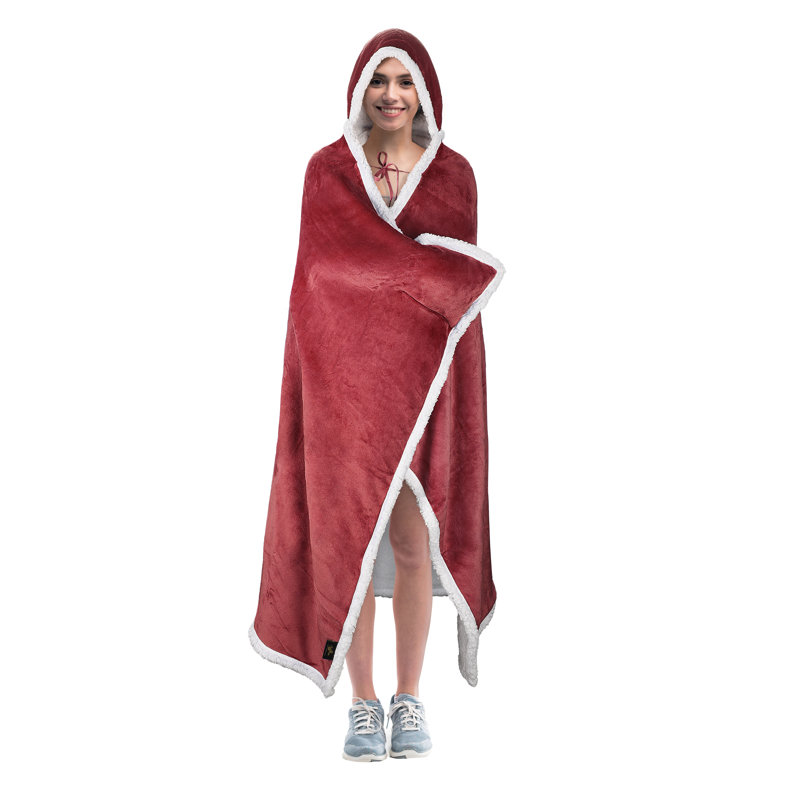 Catalonia Sherpa Fleece Throw Cape, Wearable Blanket Wrap with Hand